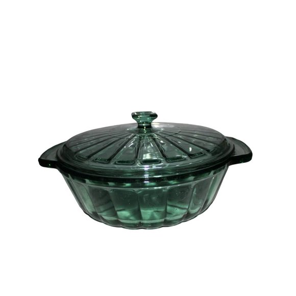 80s-90s, Round Casserole w/Lid, Green Anchor Hocking, Excellent, 2 Q - Picture 5 of 10